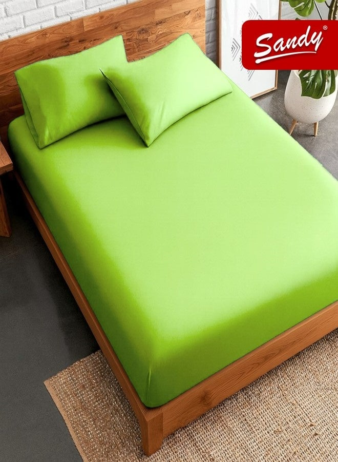 ساندي طقم شرشف مطاط ساندي فاخر بجودة الفنادق مع أغطية وسادة، طقم من 3 قطع، شديد النعومة وجيد التهوية وبارد, مقاس مزدوج كينج نفرين 200 × 200 سم, تفاحي - Image 1