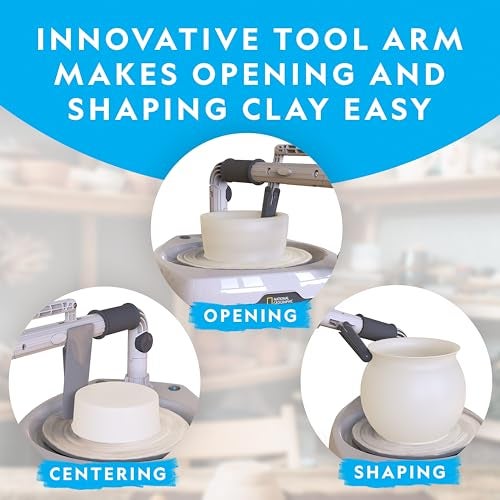 Blue Marble NATIONAL GEOGRAPHIC Hobby Pottery Wheel Kit - 8" Variable Speed Pottery Wheel for Adults & Teens with Innovative Arm Tool, 3 Lb Air Dry Clay & Art Supplies, Crafts for Adults, Craft Kits for Teenagers - Image 5