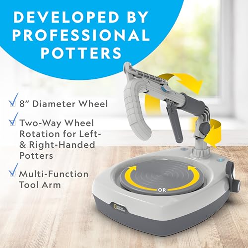 Blue Marble NATIONAL GEOGRAPHIC Hobby Pottery Wheel Kit - 8" Variable Speed Pottery Wheel for Adults & Teens with Innovative Arm Tool, 3 Lb Air Dry Clay & Art Supplies, Crafts for Adults, Craft Kits for Teenagers - Image 3