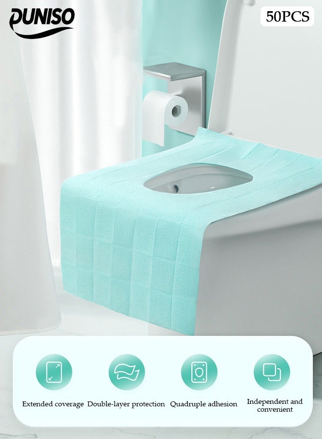 DUNISO 50 Pcs Disposable Toilet Seat Covers,Waterproof Restroom Pad,Double Layer Water and Dirt Isolation，Perfect For Travel Outdoor Public Restrooms for Kids Potty Training ，Pregnant Woman and Adult，Green  - Image 1