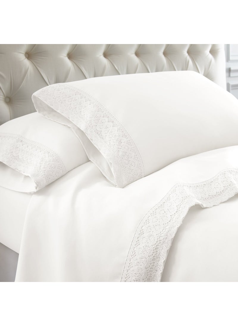 Modern Threads Modern Threads Soft Microfiber Crochet Lace Sheets  Luxurious Microfiber Bed Sheets  Includes Flat Sheet Fitted Sheet with Deep Pockets  Pillowcases White Queen 