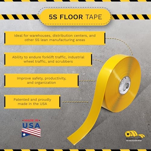 Mighty Line Solid Floor Marking Tape for Safety, Caution, Warning, Heavy-Duty, Peel and Stick Adhesive, Beveled Edge Design, Industrial Quality, 6 inch, 100' Roll, Yellow - Image 2