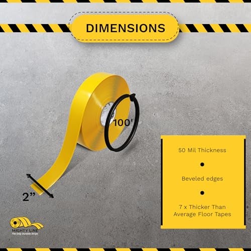 Mighty Line Solid Floor Marking Tape for Safety, Caution, Warning, Heavy-Duty, Peel and Stick Adhesive, Beveled Edge Design, Industrial Quality, 6 inch, 100' Roll, Yellow - Image 3
