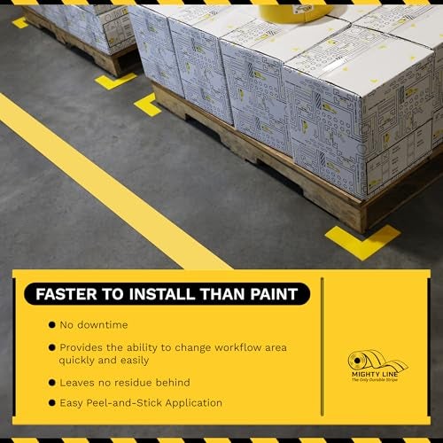 Mighty Line Solid Floor Marking Tape for Safety, Caution, Warning, Heavy-Duty, Peel and Stick Adhesive, Beveled Edge Design, Industrial Quality, 6 inch, 100' Roll, Yellow - Image 4