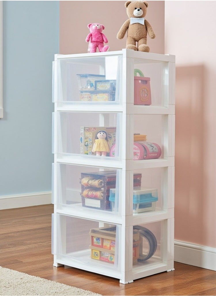 Concept home Chest of 4 Drawers Plastic, Easy to Install, High Quality, Big Size 42x84x34 cm, White/Clear  - Image 2
