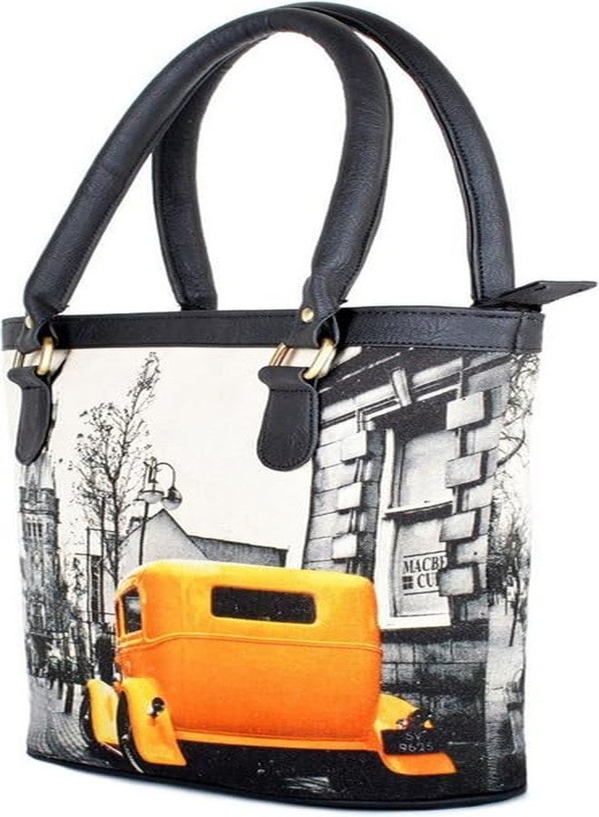 JAV Printed Canvas Tote Bag for Women | Black & Multicolor Graphic Handbag with Zip Closure & Dual Handles - Image 3