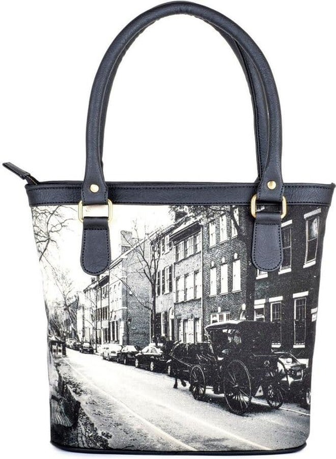 JAV Printed Canvas Tote Bag for Women | Black & Multicolor Graphic Handbag with Zip Closure & Dual Handles - Image 2