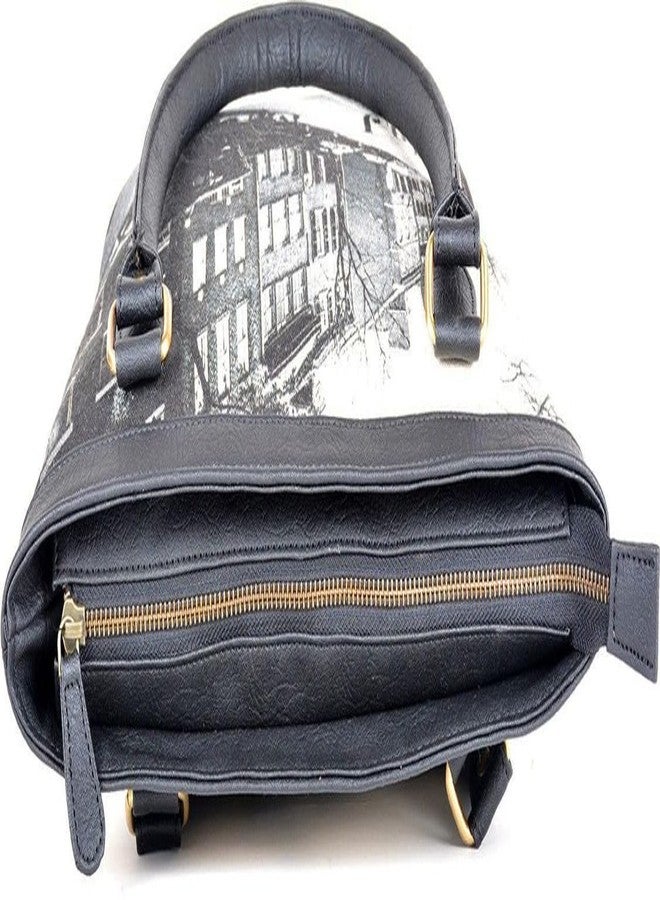 JAV Printed Canvas Tote Bag for Women | Black & Multicolor Graphic Handbag with Zip Closure & Dual Handles - Image 5