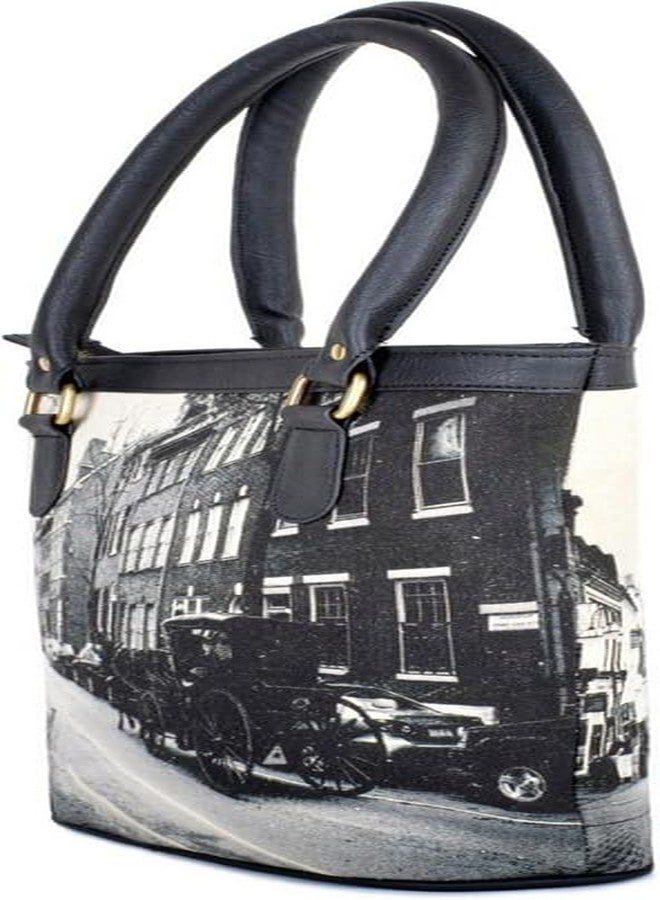 JAV Printed Canvas Tote Bag for Women | Black & Multicolor Graphic Handbag with Zip Closure & Dual Handles - Image 4