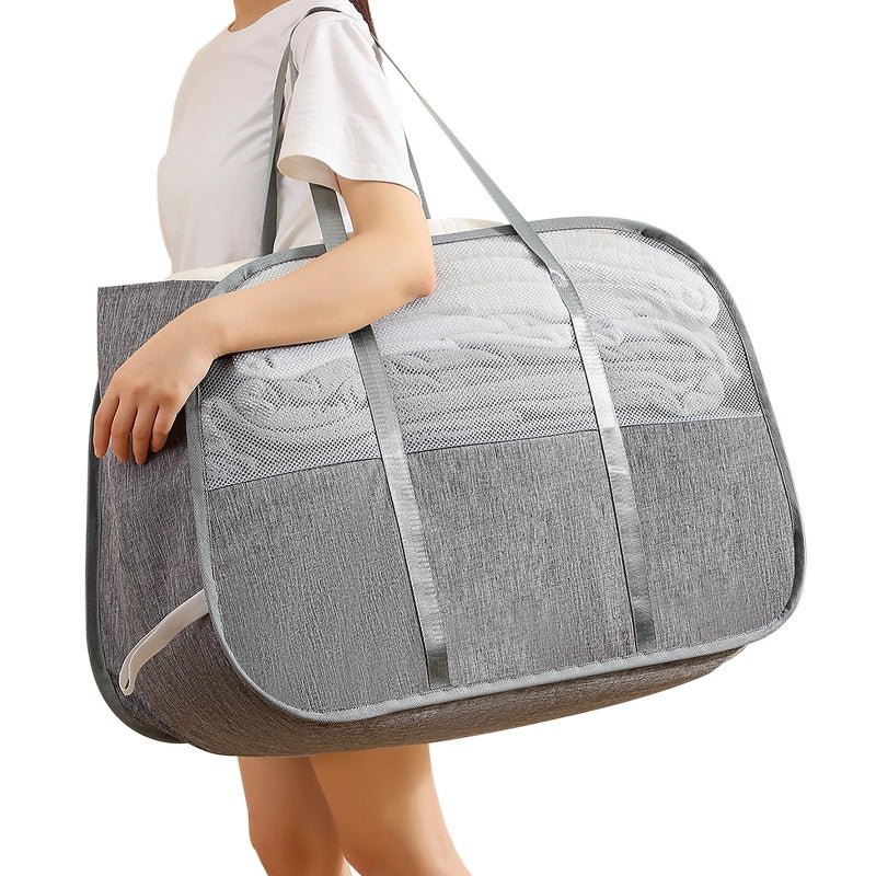 Bemkoo Collapsible Laundry Baskets with Easy Carry Handles, 95L Clothes Hamper for Storage, Foldable Laundry Basket Tear-proof, Large Pop Up Hampers for Laundry, Bedroom, Bathroom, Dorm Grey - Image 1