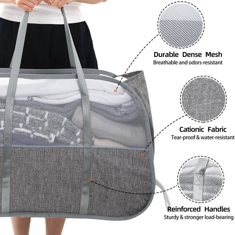 Bemkoo Collapsible Laundry Baskets with Easy Carry Handles, 95L Clothes Hamper for Storage, Foldable Laundry Basket Tear-proof, Large Pop Up Hampers for Laundry, Bedroom, Bathroom, Dorm Grey - Image 5