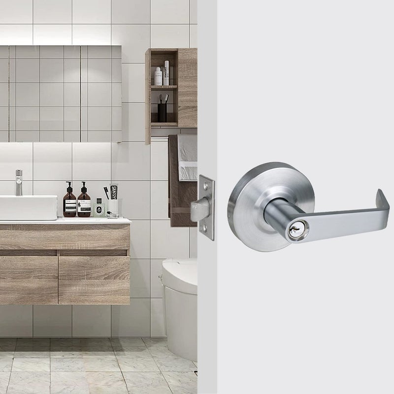 HISAFE Heavy Duty Commercial Grade 2 Keyed Entry Door Lever, Satin Chrome Finished ADA Commercial Handle, UL 3 Hour Fire Rated Ergonomic Lever for Exterior Door and Front Door, 70mm Latch - Image 5