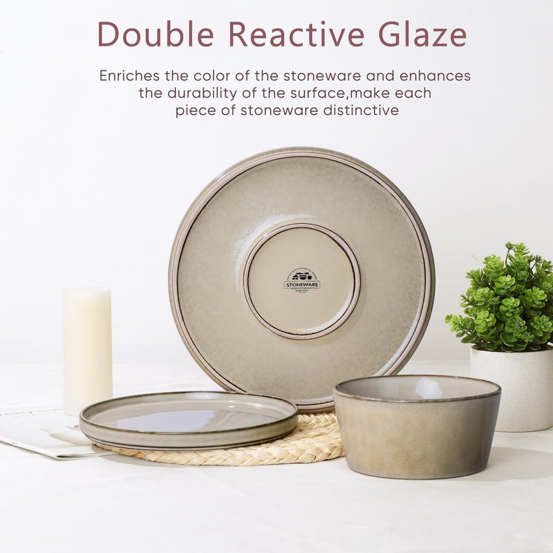 Herogo Stoneware Plates and Bowls Sets for 4 12 Pieces Modern Dinnerware Reactive Glaze Dishes Set for Kitchen Chip Resistant Microwave  Dishwasher Safe Cream Khaki - Image 3