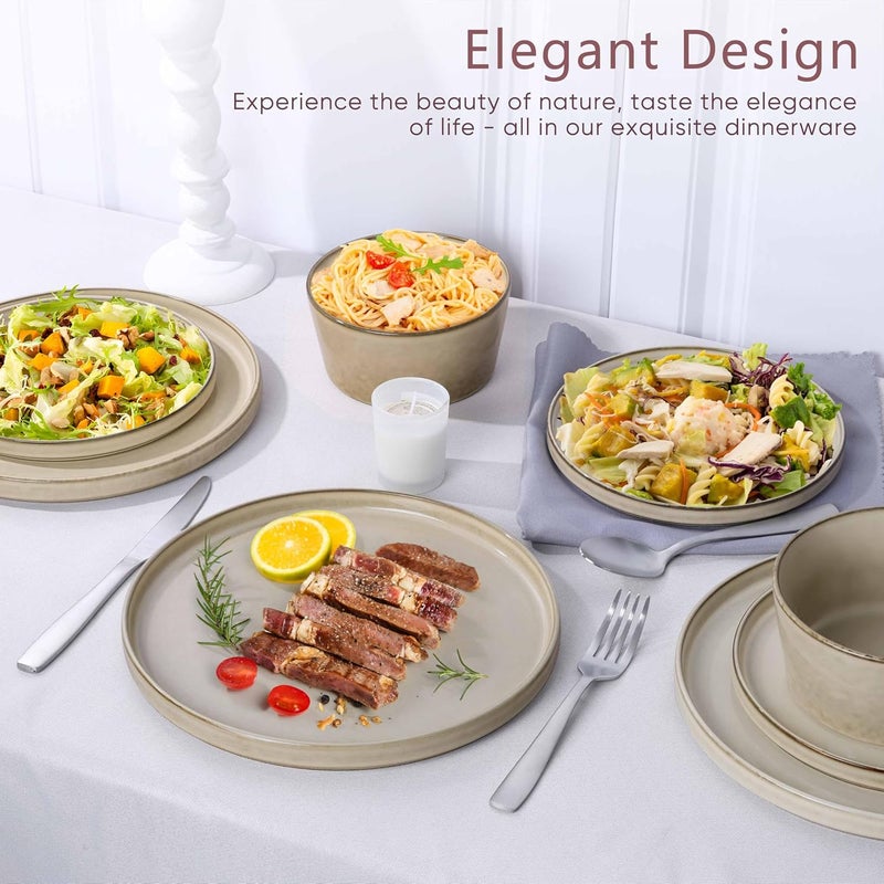 Herogo Stoneware Plates and Bowls Sets for 4 12 Pieces Modern Dinnerware Reactive Glaze Dishes Set for Kitchen Chip Resistant Microwave  Dishwasher Safe Cream Khaki - Image 5