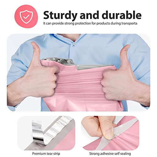 Fuxury أكياس شحن فوكسي 12x15.5 بوصة 50 قطعة، أكياس شحن قوية للملابس، أظرف شحن ذات لاصق قوي للأعمال الصغيرة، أكياس بريد ذاتية الإغلاق، وردي فاتح - Image 4