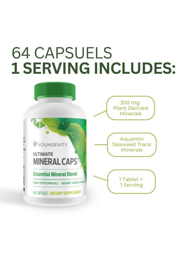 يونغيفيتي كبسولات Youngevity Ultimate Mineral Caps™ - أكثر من 70 معدنًا أساسيًا من مجموعة كاملة من المعادن النادرة - غنية بالعناصر الغذائية، مشتقة من الأعشاب البحرية الدبالية والأكوامين (64 كبسولة)  - Image 4