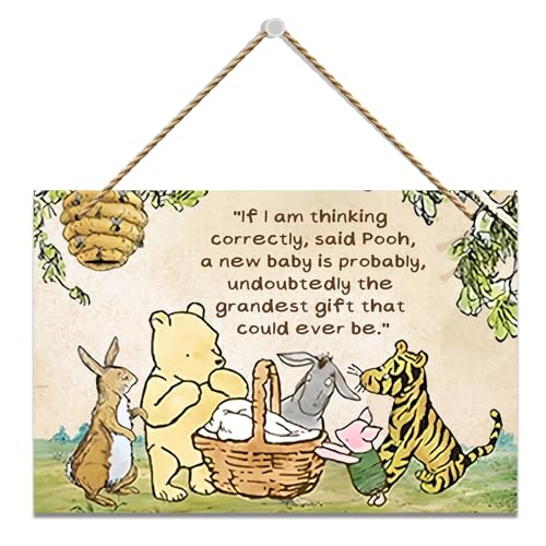 Hatzelou 1PCS Classic Winnie Baby Shower Centerpiece, Winnie Quotes Wall Hanging Sign, the Pooh Wall Sign Gifts, Adorable Winnie Sign for Home Bedroom Nursery, Perfect for Baby Shower Party Decor - Image 1