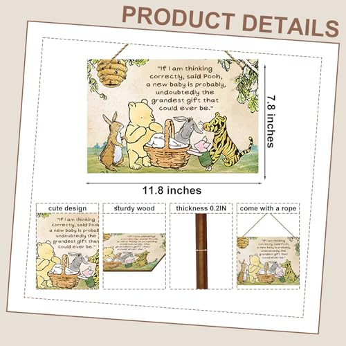 Hatzelou 1PCS Classic Winnie Baby Shower Centerpiece, Winnie Quotes Wall Hanging Sign, the Pooh Wall Sign Gifts, Adorable Winnie Sign for Home Bedroom Nursery, Perfect for Baby Shower Party Decor - Image 2