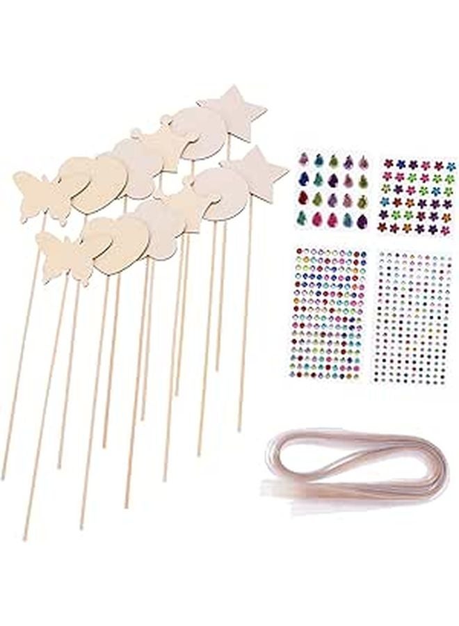 DIY Unfinished Fairy Graffiti Craft Sticks For Painting With Ribbons And Stickers - Image 1