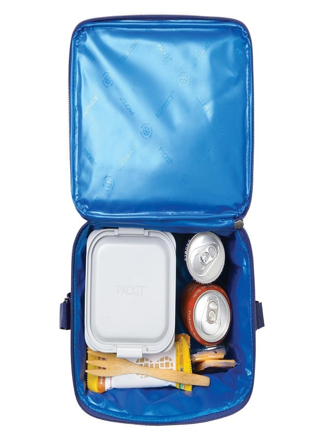 PackIt Freezable Essential Cooler, True Blue, Built with ECOFREEZE Technology, Fully Freezable, Collapsible, Reusable, With Adjustable Crossbody Strap, Top Clip Handle, Designed for Fresh Office - Image 5
