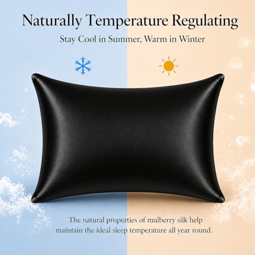 ROSEWARD Hypoallergenic Pillow Case Made in USA, Premium Black Silk Pillow Cases, 6A Grade 22 Momme Pure Silk Pillowcase, Zipper Closure, Machine Washable, 1 Pc 20"x30" (Queen, Black) - Image 5