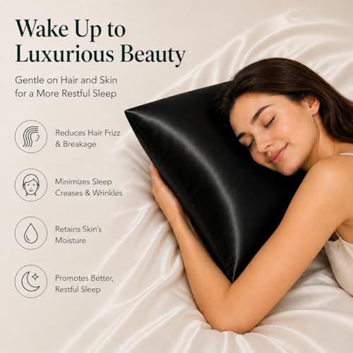ROSEWARD Hypoallergenic Pillow Case Made in USA, Premium Black Silk Pillow Cases, 6A Grade 22 Momme Pure Silk Pillowcase, Zipper Closure, Machine Washable, 1 Pc 20"x30" (Queen, Black) - Image 3