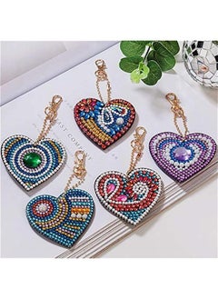 Generic 5PCS Diamond Painting Keychain -5D Diamond Painting Kits for Kids & Adult Paint with Diamonds by Numbers Love Heart Pendant Art Craft Key Ring  - Image 1
