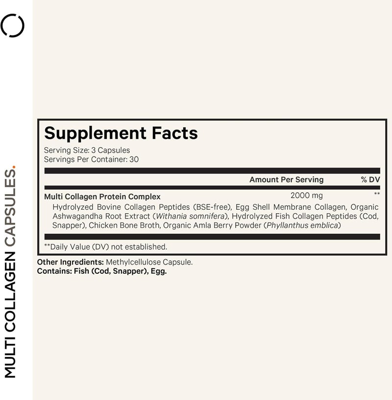 Codeage Multi Collagen Peptides Protein Capsules 5 Collagen Types GrassFed  Hydrolyzed Bovine Collagen Pills Supplement Ashwagandha Amla Berry Vitamins Collagen Peptides  90 Capsules - Image 2