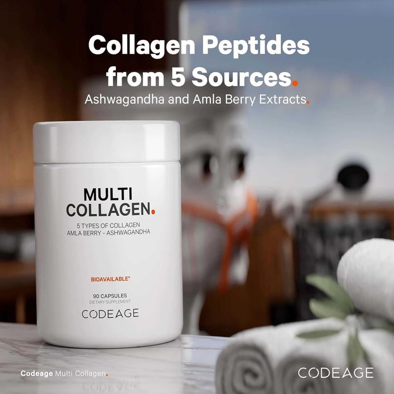 Codeage Multi Collagen Peptides Protein Capsules 5 Collagen Types GrassFed  Hydrolyzed Bovine Collagen Pills Supplement Ashwagandha Amla Berry Vitamins Collagen Peptides  90 Capsules - Image 3