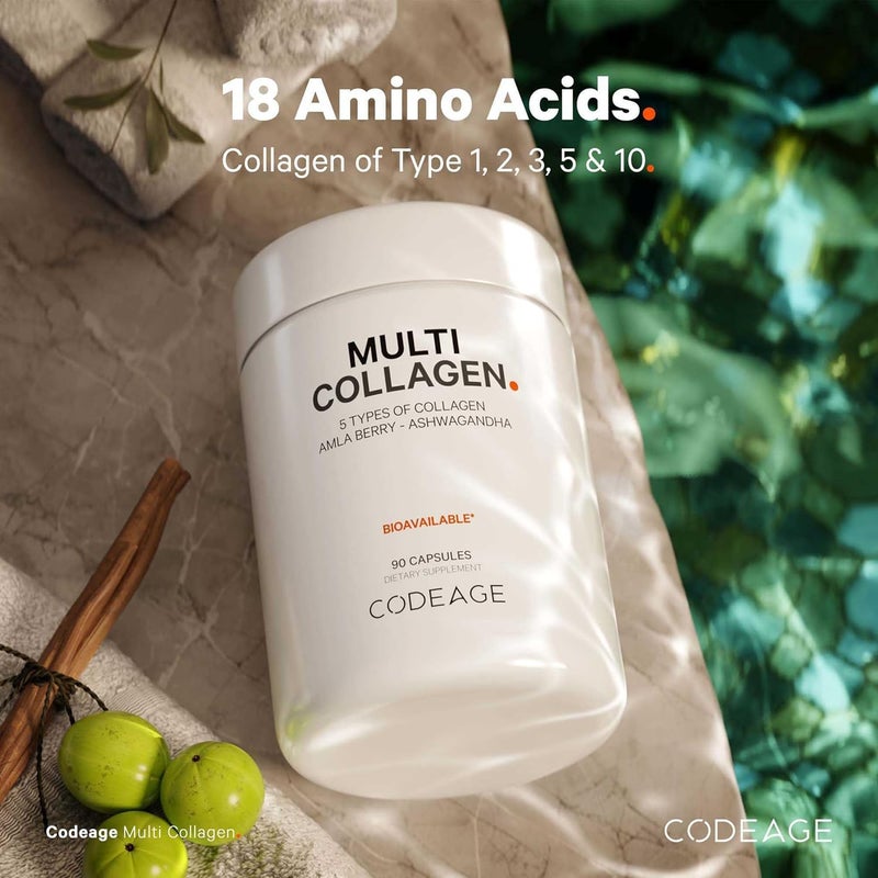 Codeage Multi Collagen Peptides Protein Capsules 5 Collagen Types GrassFed  Hydrolyzed Bovine Collagen Pills Supplement Ashwagandha Amla Berry Vitamins Collagen Peptides  90 Capsules - Image 5