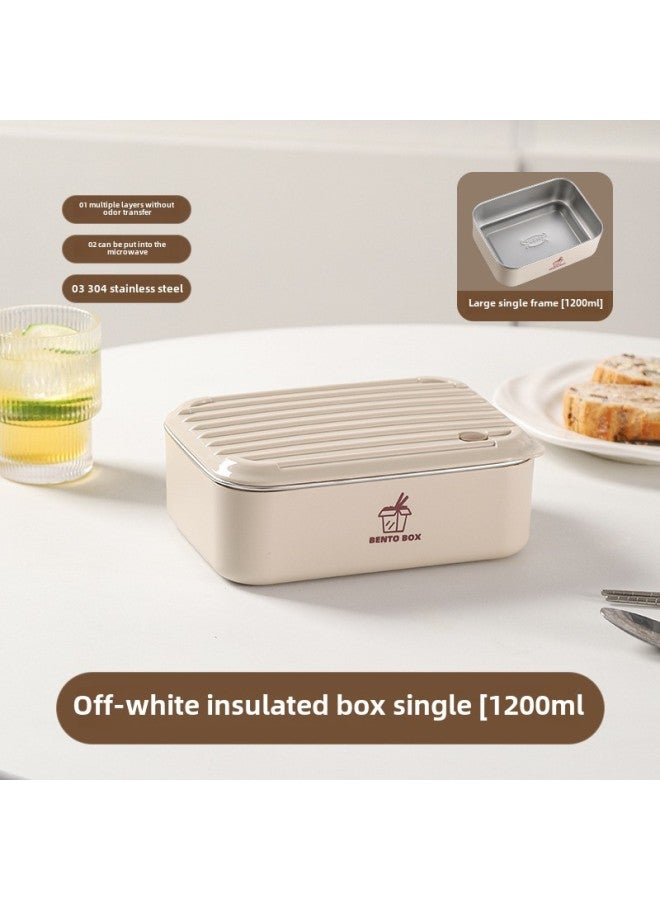 Large Capacity Microwave Preservation Box Lunch Box Heating Student Lunch Box Stainless Steel Lunch Box Office Tape-Specifications:White 1200ml*1 - Image 1