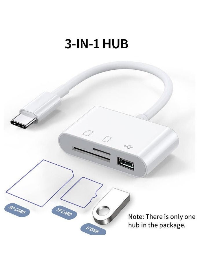 DMG TECH 3-in-1 Type-C Card Reader Hub – USB, SD, TF Multiport Adapter for Phone, Tablet, Laptop – OTG Plug & Play, Portable Design, White  - Image 1