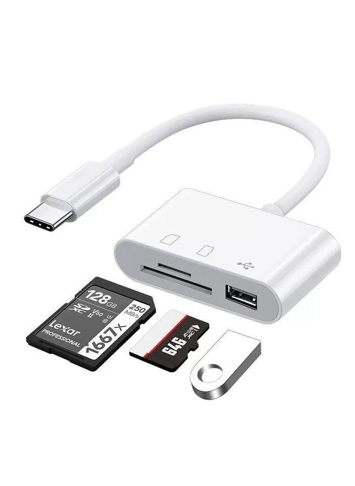 DMG TECH 3-in-1 Type-C Card Reader Hub – USB, SD, TF Multiport Adapter for Phone, Tablet, Laptop – OTG Plug & Play, Portable Design, White  - Image 2