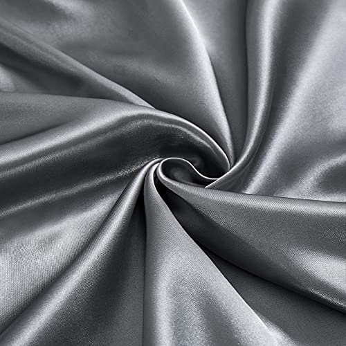 Ersmak Satin Fitted Sheet Only, Luxury Silky Twin Fitted Sheet Ultra Soft Deep Pocket Bottom Sheet, Wrinkle & Fade Resistant - Silver Grey - Image 5