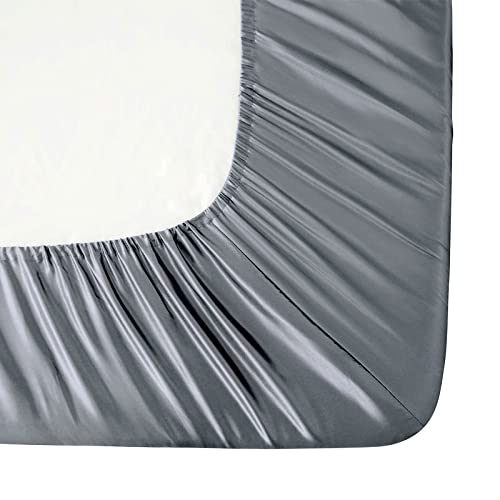 Ersmak Satin Fitted Sheet Only, Luxury Silky Twin Fitted Sheet Ultra Soft Deep Pocket Bottom Sheet, Wrinkle & Fade Resistant - Silver Grey - Image 4