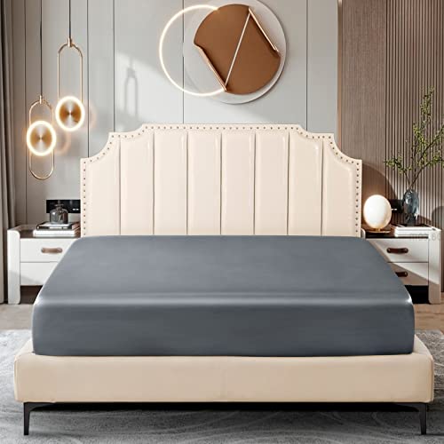 Ersmak Satin Fitted Sheet Only, Luxury Silky Twin Fitted Sheet Ultra Soft Deep Pocket Bottom Sheet, Wrinkle & Fade Resistant - Silver Grey - Image 2