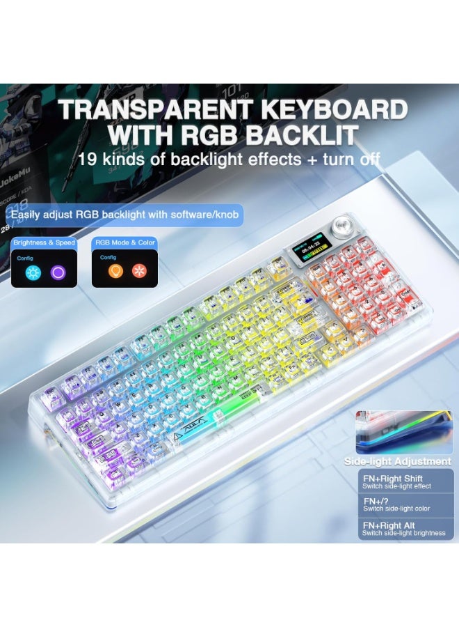 AULA F98 Pro V3 Wireless Mechanical Gaming Keyboard with Crystal Switch 1.14" TFT Smart Screen Tri-Mode Bluetooth / 2.4GHz / USB-C Hot Swappable Gasket Mount RGB Backlit Custom Keyboard with Five-Layer Sound Dampening for PC Mac - Image 4