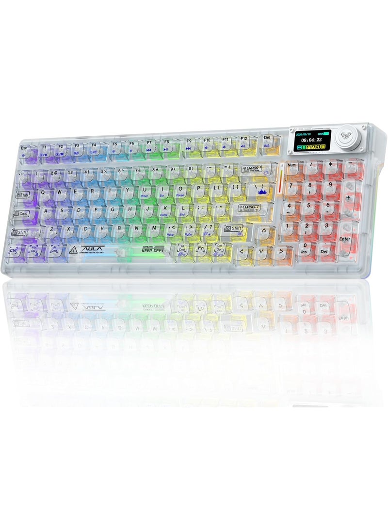 AULA F98 Pro V3 Wireless Mechanical Gaming Keyboard with Crystal Switch 1.14" TFT Smart Screen Tri-Mode Bluetooth / 2.4GHz / USB-C Hot Swappable Gasket Mount RGB Backlit Custom Keyboard with Five-Layer Sound Dampening for PC Mac - Image 1