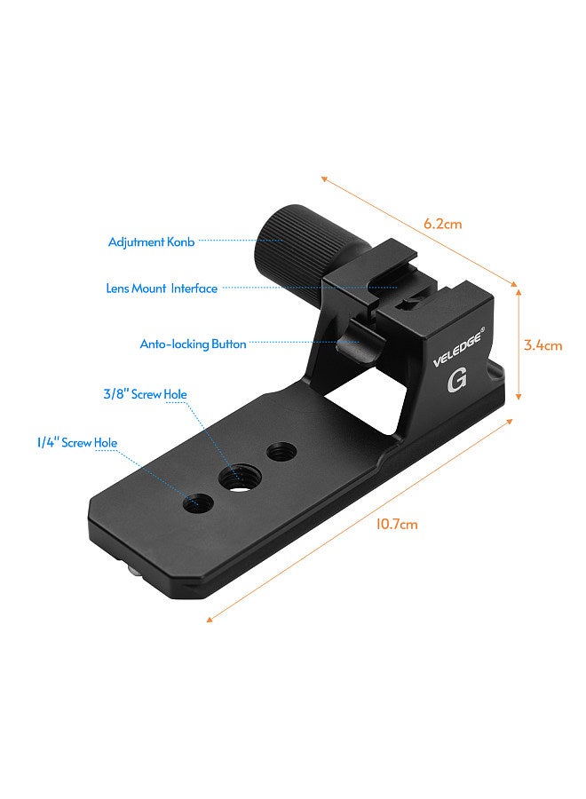 Veledge Lens Tripod Mount Bracket Holder Lens Collar Replacement Foot Stand Adapter Aluminum Alloy with 1/4 Inch 3/8 Inch Threads Arca-Swiss Quick Release Plate Bottom Base  - Image 3