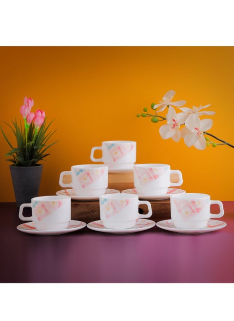 Opalware Cup & Saucer 12Pcs White Tea Cup Set DC2250