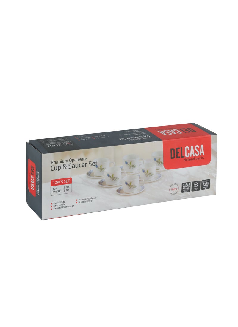 Opalware Cup & Saucer 12Pcs White Tea Cup Set DC2250