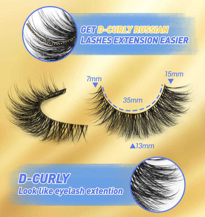 zanlufly Russian Strip Lashes D Curl Fluffy Wispy False Eyelashes Natural Look Faux Mink Lashes Like Eyelash Extension Fluffy zanlufly Transparent Band Cat Eye Fake Eyelashes Pack - Image 2