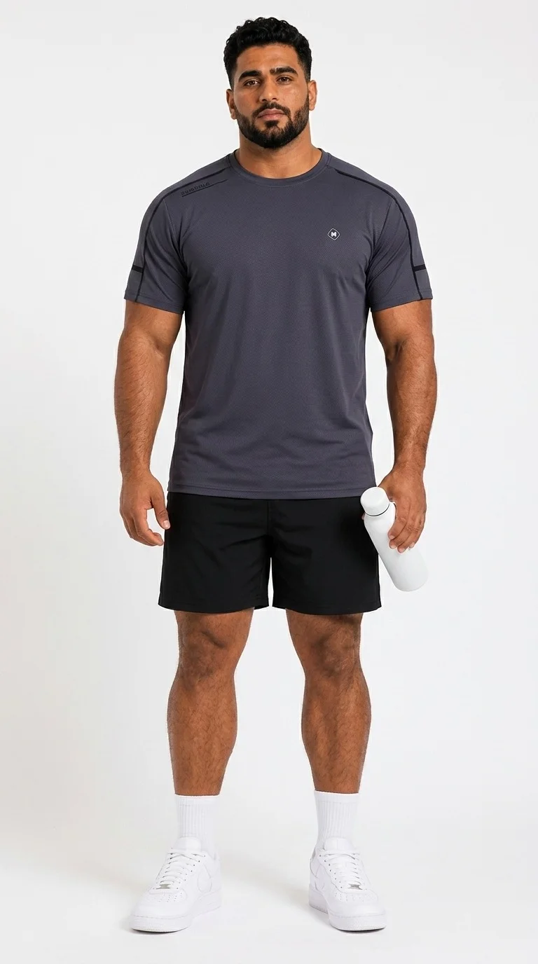 Moveletix Grey Men's Plus Size Training Short Sleeve T-Shirt Grey for Men | Best Price UAE