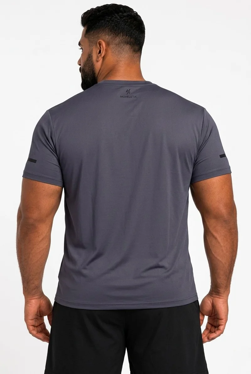 Moveletix Grey Men's Plus Size Training Short Sleeve T-Shirt Grey for Men | Best Price UAE
