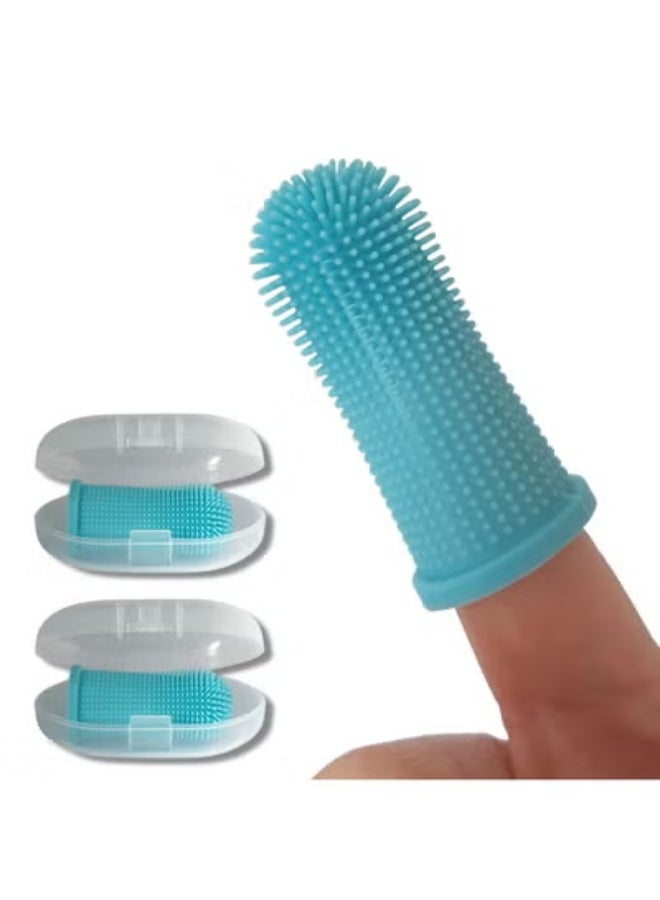 2pcs Finger Toothbrush, 360º Silicone Toothbrushes, Toothbrush, With Storage Case, Full Surround Bristles, Non-Toxic Silicone, Easy to Clean (Blue)