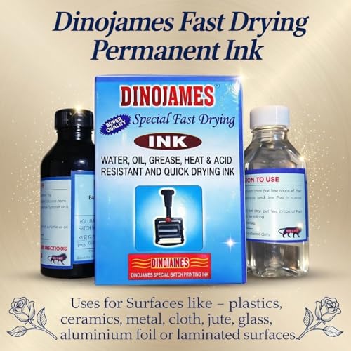 Dinojames Fast Drying Black Ink with Solvent (100 ml) – Anti-Freeze, Quick Dry, Permanent Batch Coding Ink for Plastic, Metal, Glass – Pack of 2 - Image 4