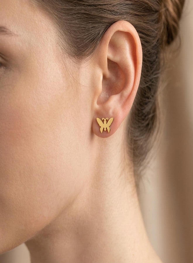Dbell Stainless Steel Gold Plated Earrings Set for Women & Girls | Anti Tarnish Waterproof Jewellery | Butterfly, Crystal Stud & Hoop Earrings | Trendy Minimal Wear | 3 Pair Combo - Image 3
