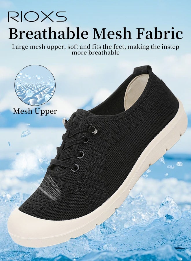 RIOXS Women's Barefoot Shoes, Wide Toe Walking Shoes with Zero Drop Sole for Ladies, Lightweight Breathable Mesh Sneakers, Flexible Casual Sneakers, Anti Slip Sock Shoes for Working/ Running/ Shopping/ Driving/ Travel/ Jogging- Black - Image 3