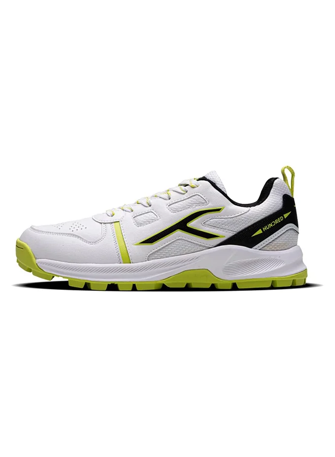 HUNDRED Hyperturf Cricket Shoes | Terraspike Rubber Studs | Embedded Support Plate For Stability | Lightweight & Durable | Ideal For Turf, Ground & Hard Surfaces (White/Lime/Black ; Uk 1)