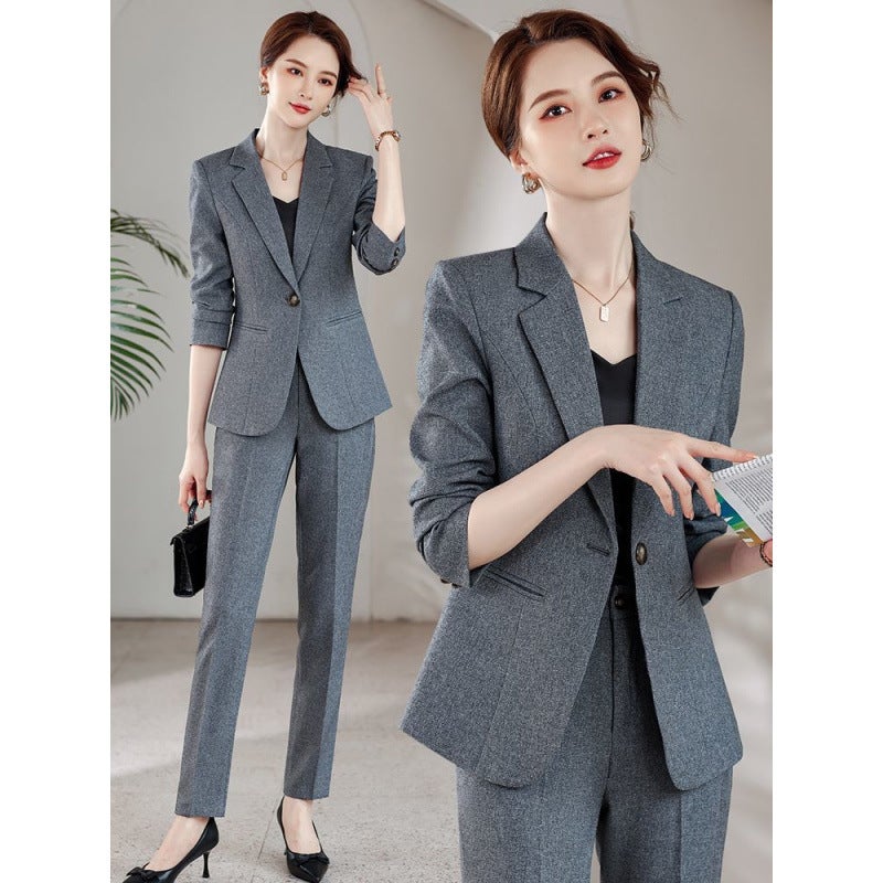 Professional Suit Set For Women, Style, Elegant Formal Workwear, Gray Ladies' Blazer - Image 2